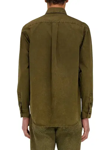 Ferragamo Men's Cotton-Silk Work Shirt - Olive - Size XL | Thumbnail 3
