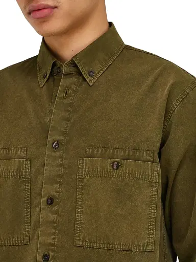 Ferragamo Men's Cotton-Silk Work Shirt - Olive - Size XL | Thumbnail 4