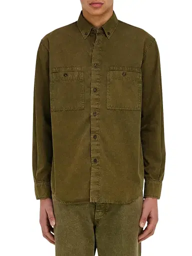 Ferragamo Men's Cotton-Silk Work Shirt - Olive - Size XL | Thumbnail 1