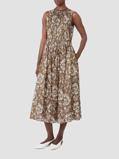 Max Mara Women's Printed Cotton Voile Midi Dress | Thumbnail 2 Max Mara Women's Printed Cotton Voile Midi Dress | Thumbnail 2