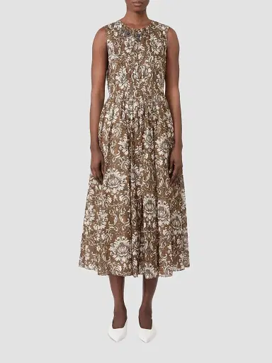 Max Mara Women's Printed Cotton Voile Midi Dress | Thumbnail 3 Max Mara Women's Printed Cotton Voile Midi Dress | Thumbnail 3