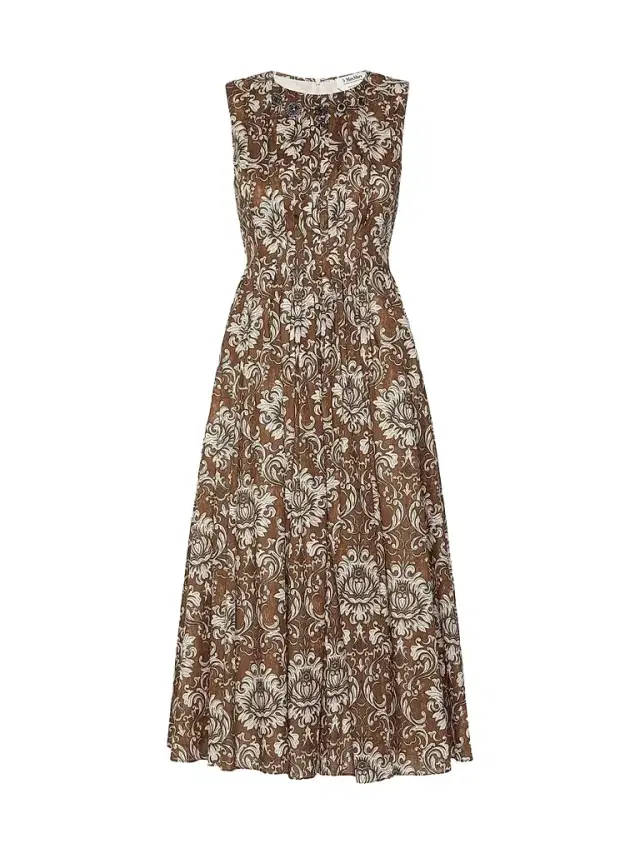 Max Mara Women's Printed Cotton Voile Midi Dress - Brown Gold
