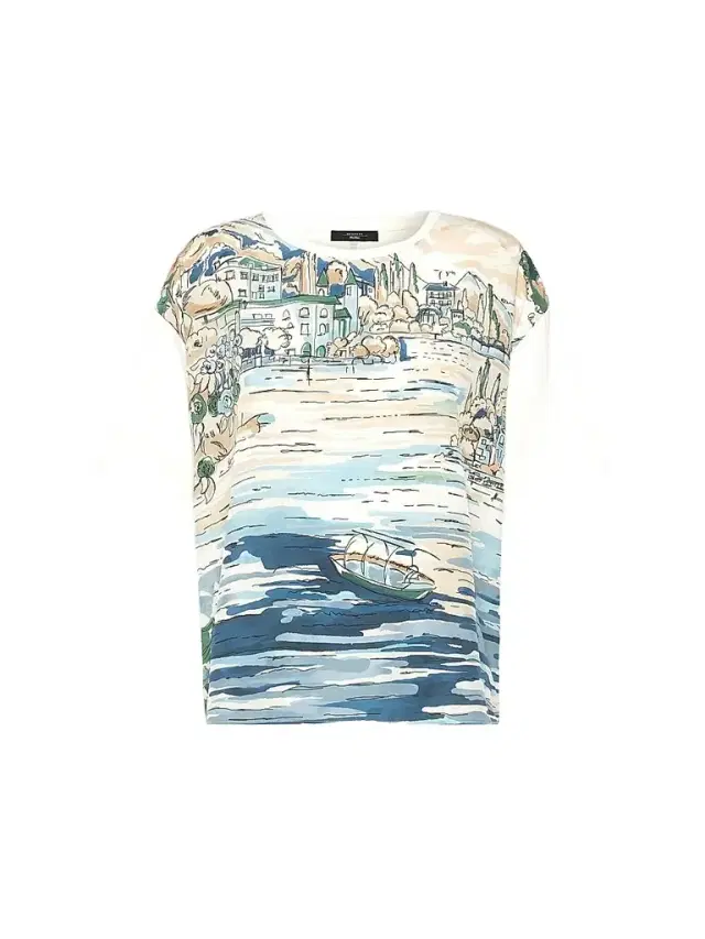Weekend Max Mara Women's Jersey and Printed Silk T-Shirt - Light Blue
