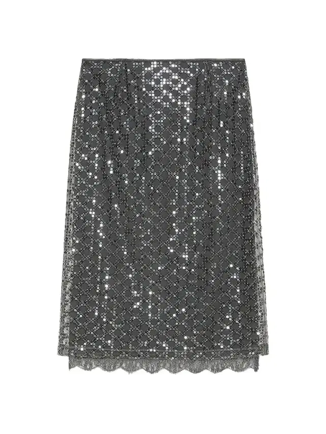 Marella Women's Sequinned and Beaded Skirt - Medium Grey