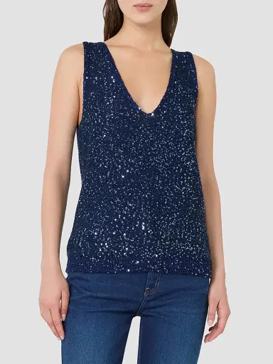 Weekend Max Mara Women's Sleeveless Sweater with Sequin Detail - Navy - Size Medium | Thumbnail 3