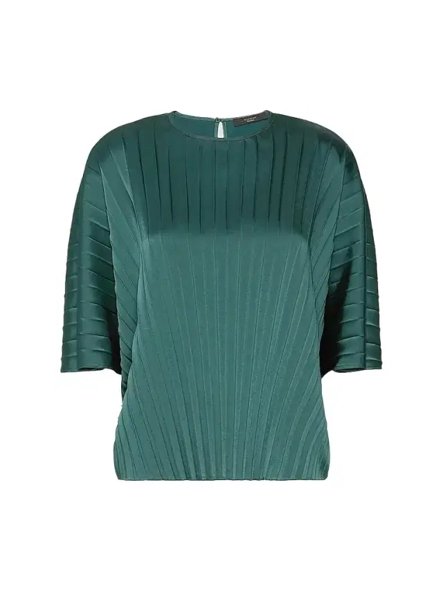 Weekend Max Mara Women's Loose Blouse in Pleated Satin - Dark Green