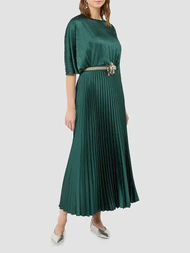 Weekend Max Mara Women's Pleated Satin Skirt - Dark Green - Size 6 | Thumbnail 2 Weekend Max Mara Women's Pleated Satin Skirt - Dark Green - Size 6 | Thumbnail 2