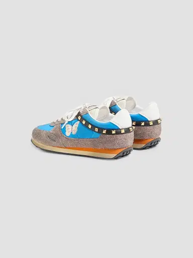 Valentino Garavani Men's Stud Up Sneaker in Split Leather and Nylon with Butterfly Embroidery - Azure Multicolor | Thumbnail 4