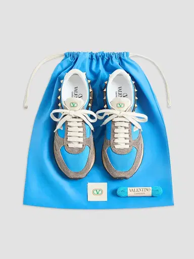 Valentino Garavani Men's Stud Up Sneaker in Split Leather and Nylon with Butterfly Embroidery - Azure Multicolor | Thumbnail 7