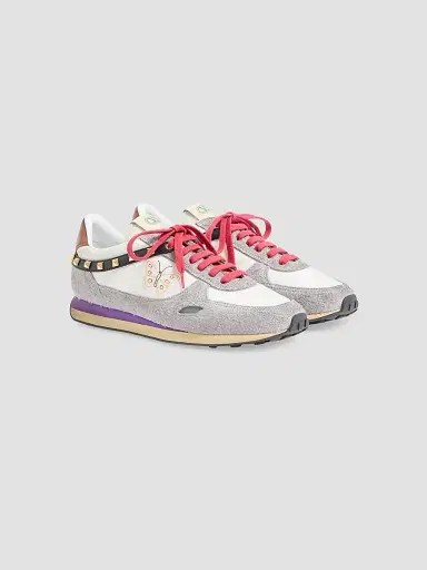 Valentino Garavani Men's Stud Up Sneaker in Split Leather and Nylon with Butterfly Embroidery - White Multicolor | Thumbnail 2