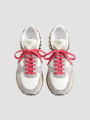 Valentino Garavani Men's Stud Up Sneaker in Split Leather and Nylon with Butterfly Embroidery - White Multicolor | Thumbnail 3