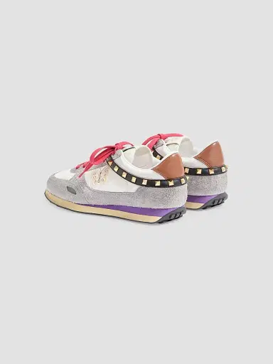 Valentino Garavani Men's Stud Up Sneaker in Split Leather and Nylon with Butterfly Embroidery - White Multicolor | Thumbnail 4