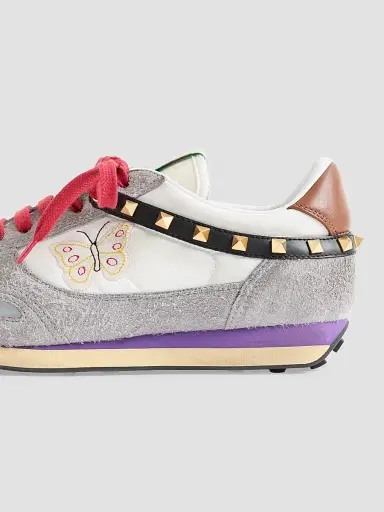 Valentino Garavani Men's Stud Up Sneaker in Split Leather and Nylon with Butterfly Embroidery - White Multicolor | Thumbnail 5
