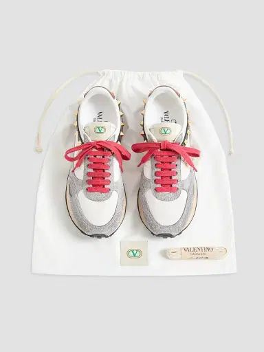 Valentino Garavani Men's Stud Up Sneaker in Split Leather and Nylon with Butterfly Embroidery - White Multicolor | Thumbnail 7