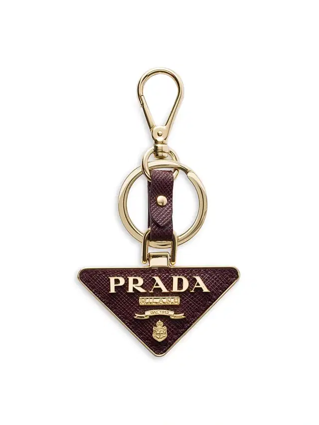 Prada Men's Saffiano Leather and Metal Keychain - Dark Red