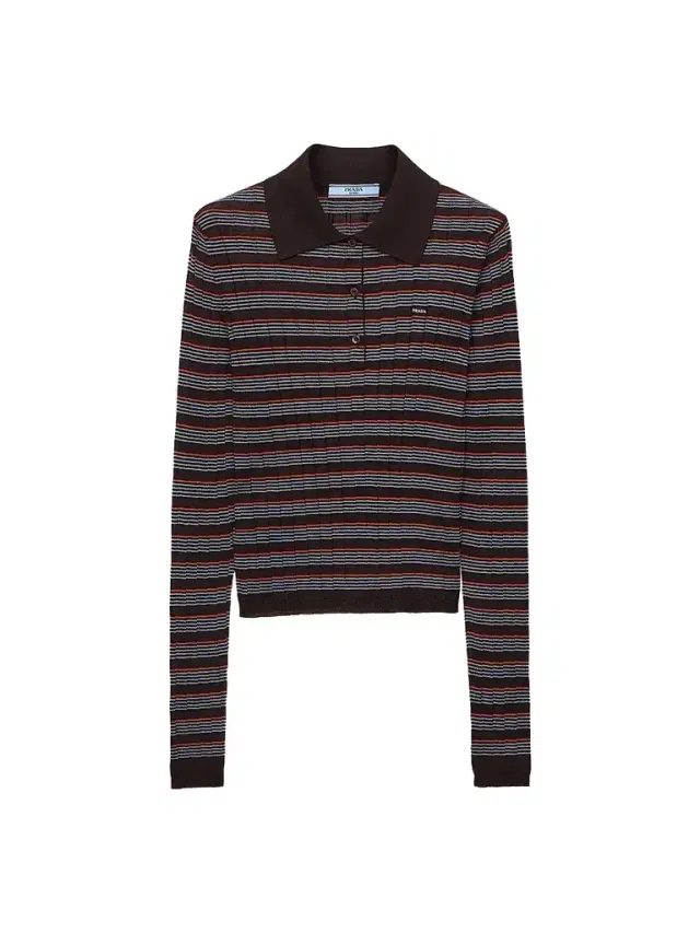 Prada Women's Striped Cashmere and Silk Polo Shirt - Brown