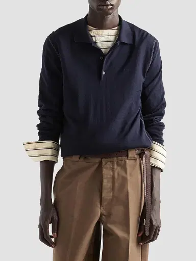 Prada Men's Long-Sleeved Wool Polo Sweater - Blue - Size 44 | Thumbnail 2 Prada Men's Long-Sleeved Wool Polo Sweater - Blue - Size 44 | Thumbnail 2