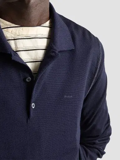 Prada Men's Long-Sleeved Wool Polo Sweater - Blue - Size 44 | Thumbnail 5 Prada Men's Long-Sleeved Wool Polo Sweater - Blue - Size 44 | Thumbnail 5