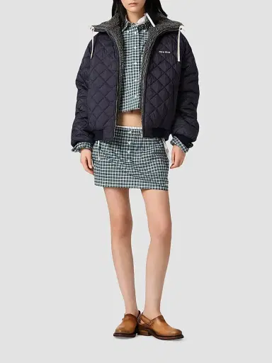 Miu Miu Women's Technical Pongé Down Coat - Blue | Thumbnail 2
