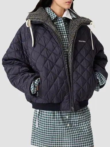Miu Miu Women's Technical Pongé Down Coat - Blue | Thumbnail 3