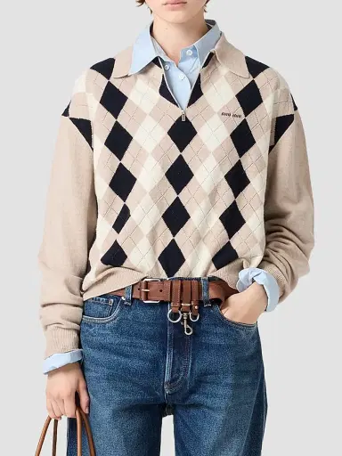 Miu Miu Women's Cashmere Polo Sweater - Beige Multi - Size 6 | Thumbnail 3 Miu Miu Women's Cashmere Polo Sweater - Beige Multi - Size 6 | Thumbnail 3