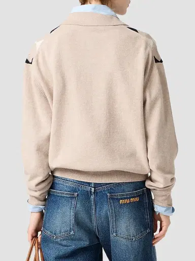 Miu Miu Women's Cashmere Polo Sweater - Beige Multi - Size 6 | Thumbnail 4 Miu Miu Women's Cashmere Polo Sweater - Beige Multi - Size 6 | Thumbnail 4