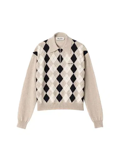 Miu Miu Women's Cashmere Polo Sweater - Beige Multi - Size 6 | Thumbnail 1 Miu Miu Women's Cashmere Polo Sweater - Beige Multi - Size 6 | Thumbnail 1