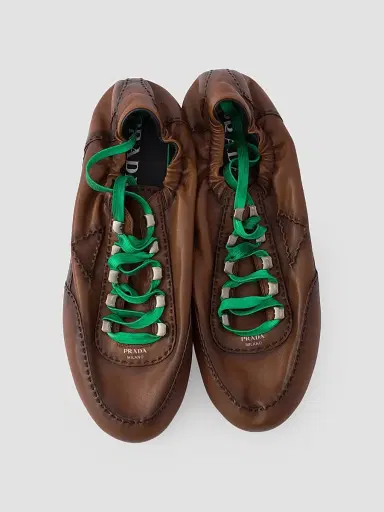 Prada Men's Collapse Antiqued Nappa Leather Sneakers with Hooks - Brown - Size 9.5 | Thumbnail 4