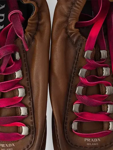 Prada Men's Collapse Antiqued Nappa Leather Sneakers with Hooks - Brown - Size 9.5 | Thumbnail 5