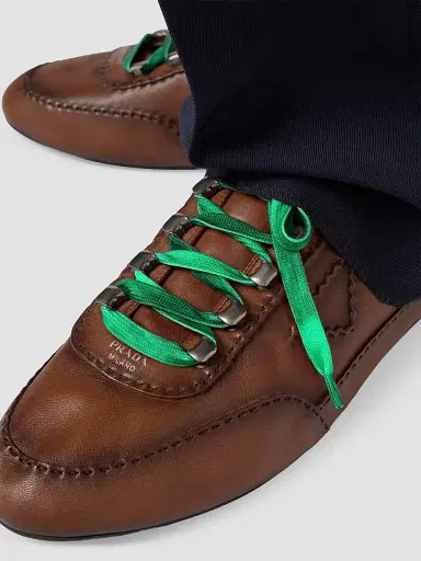 Prada Men's Collapse Antiqued Nappa Leather Sneakers with Hooks - Brown - Size 9.5 | Thumbnail 6