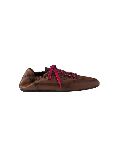 Prada Men's Collapse Antiqued Nappa Leather Sneakers with Hooks - Brown - Size 9.5 | Thumbnail 1