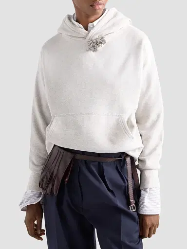 Prada Women's Cotton Fleece Hoodie with Jewel Brooch | Thumbnail 3 Prada Women's Cotton Fleece Hoodie with Jewel Brooch | Thumbnail 3
