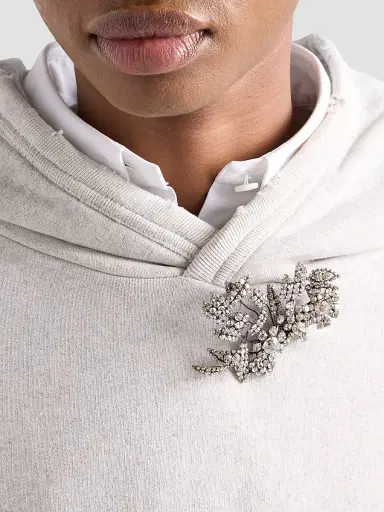 Prada Women's Cotton Fleece Hoodie with Jewel Brooch | Thumbnail 5 Prada Women's Cotton Fleece Hoodie with Jewel Brooch | Thumbnail 5