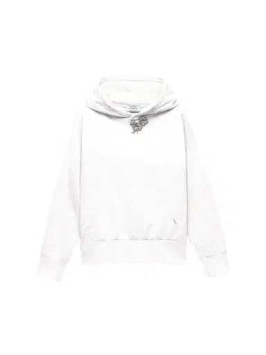 Prada Women's Cotton Fleece Hoodie with Jewel Brooch | Thumbnail 1 Prada Women's Cotton Fleece Hoodie with Jewel Brooch | Thumbnail 1