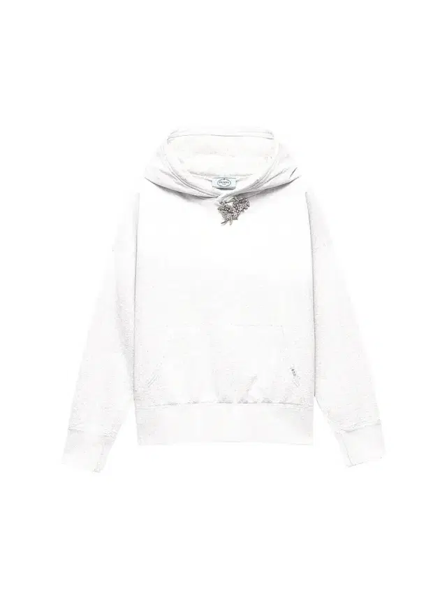 Prada Women's Cotton Fleece Hoodie with Jewel Brooch - Grey