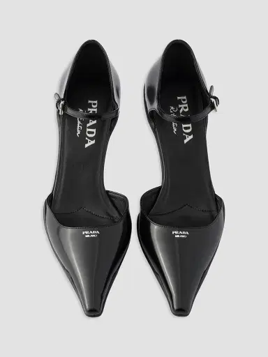 Prada Women's Brushed Leather D'Orsay Pumps - Black | Thumbnail 2
