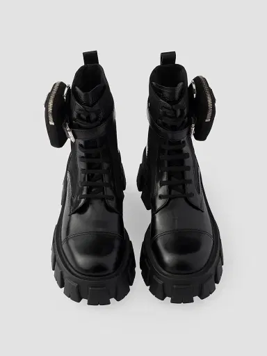 Prada Women's Monolith Leather and Re-Nylon Boots with Pouch | Thumbnail 2