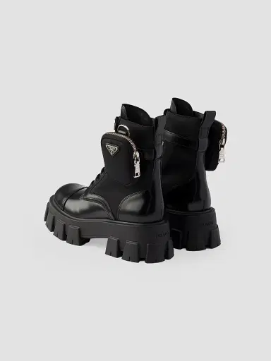 Prada Women's Monolith Leather and Re-Nylon Boots with Pouch | Thumbnail 3