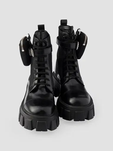 Prada Women's Monolith Leather and Re-Nylon Boots with Pouch | Thumbnail 4
