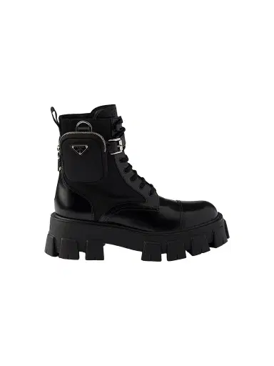 Prada Women's Monolith Leather and Re-Nylon Boots with Pouch | Thumbnail 1