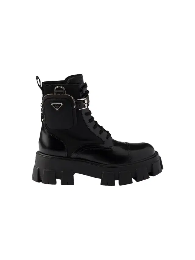 Prada Women's Monolith Leather and Re-Nylon Boots with Pouch - Black
