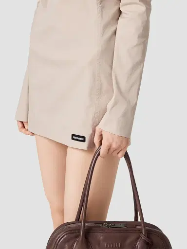 Miu Miu Women's Stretch Poplin Mini Dress - Beige Khaki | Thumbnail 6 Miu Miu Women's Stretch Poplin Mini Dress - Beige Khaki | Thumbnail 6
