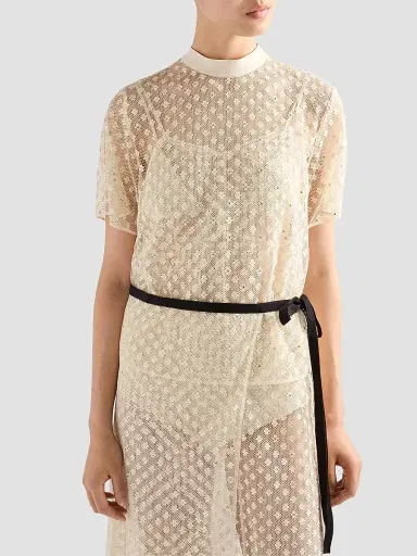 Prada Women's Embroidered Lace Dress - Beige - Size 8 | Thumbnail 4 Prada Women's Embroidered Lace Dress - Beige - Size 8 | Thumbnail 4
