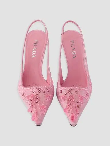 Prada Women's Embroidered Satin Slingback Pumps - Pink | Thumbnail 2 Prada Women's Embroidered Satin Slingback Pumps - Pink | Thumbnail 2