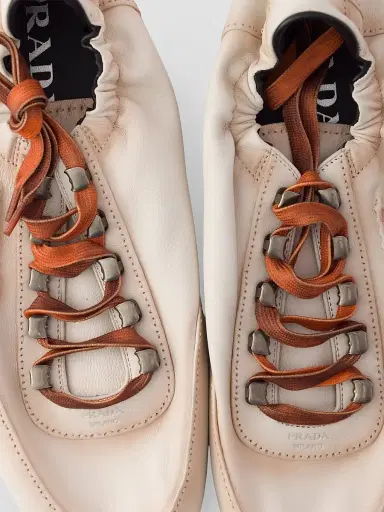 Prada Men's Collapse Antiqued Nappa Leather Sneakers with Hooks - Beige Khaki - Size 11.5 | Thumbnail 4