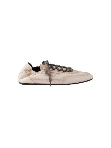 Prada Men's Collapse Antiqued Nappa Leather Sneakers with Hooks - Beige Khaki - Size 11.5 | Thumbnail 1