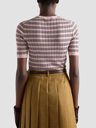 Prada Women's Short-Sleeved Striped Cashmere and Silk Sweater - Pink - Size 8 | Thumbnail 4 Prada Women's Short-Sleeved Striped Cashmere and Silk Sweater - Pink - Size 8 | Thumbnail 4