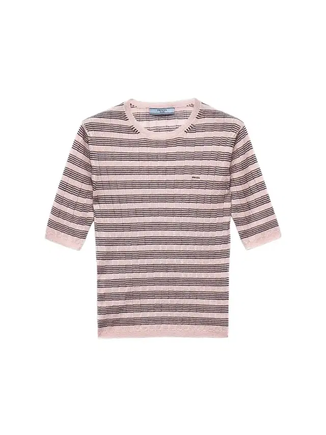 Prada Women's Short-Sleeved Striped Cashmere and Silk Sweater - Pink