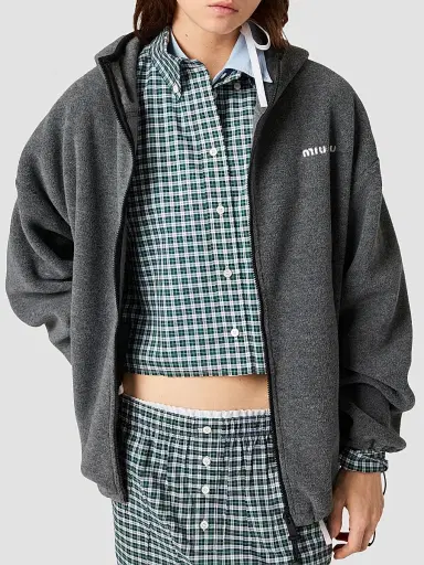 Miu Miu Women's Fleece Zippered Hoodie Jacket - Grey - Size Small | Thumbnail 3