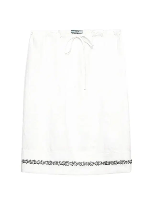 Prada Women's Embroidered Slubbed Fabric Skirt - White